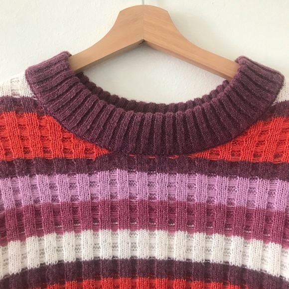 SO® Slouchy Crewneck Sweater- pink and red stripe. Size Large. - Picture 2 of 6